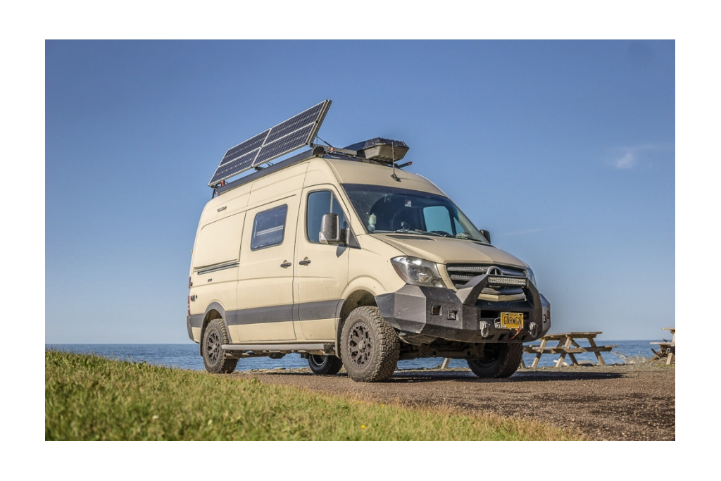 3/4 Exterior view of Winnebago Revel with modification enhancements