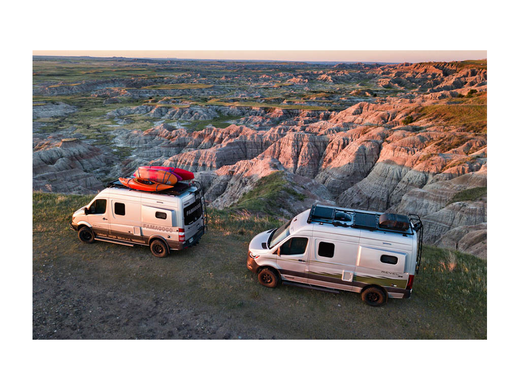 Aerial shot comparing 2018 and 2021 Winnebago Revel