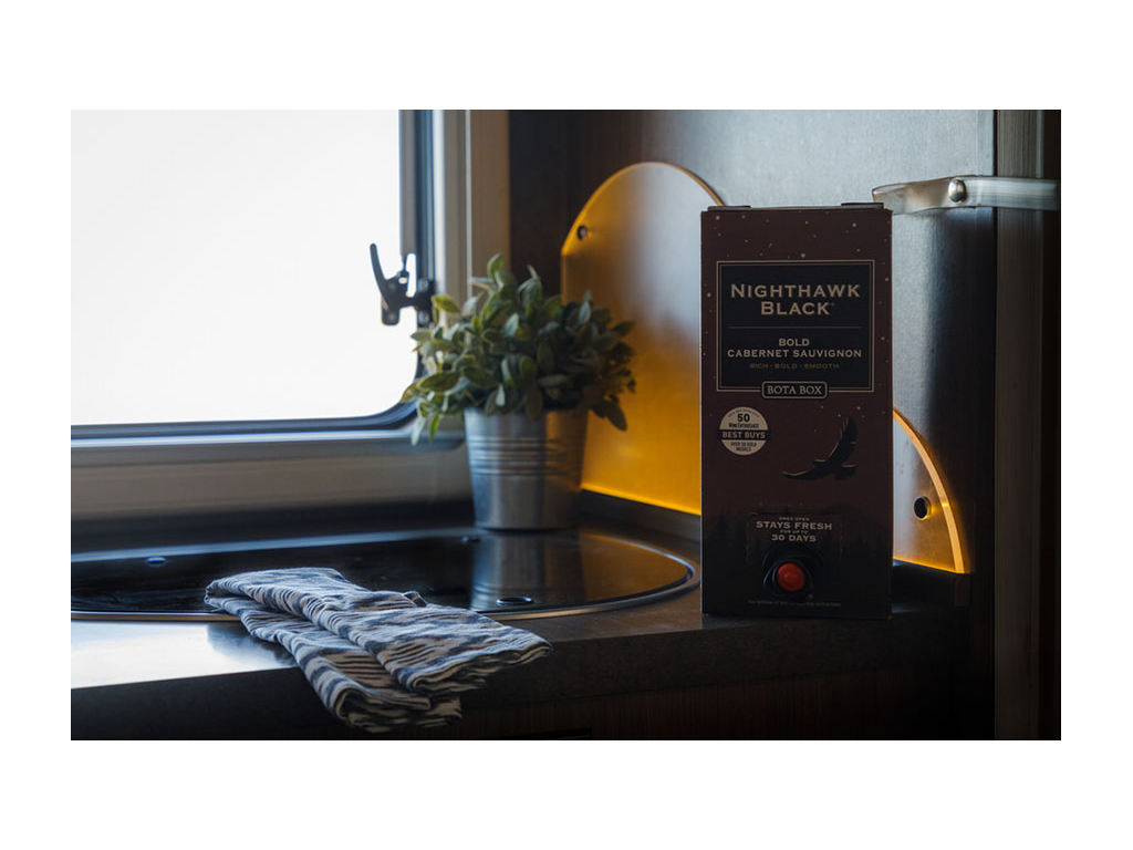 Boxed wine sitting on counter