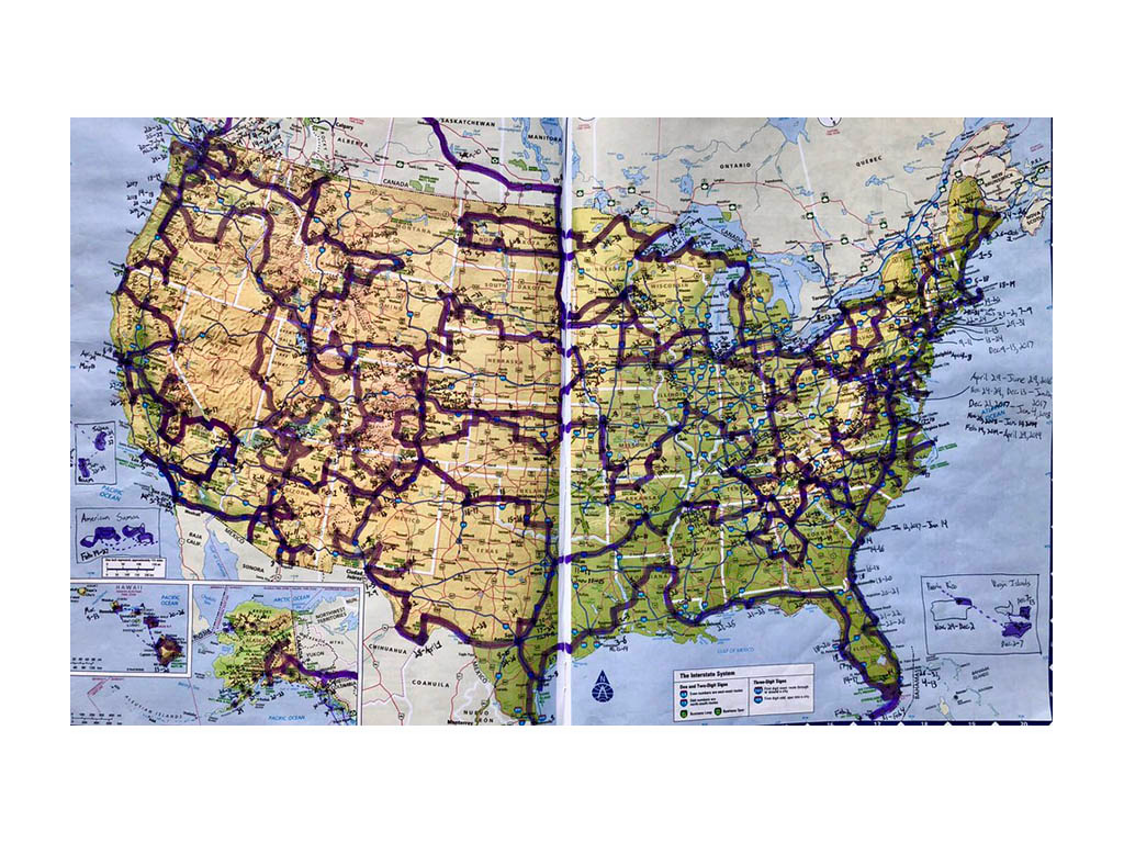 Map of planned route of 419 parks and 75,000 driving miles