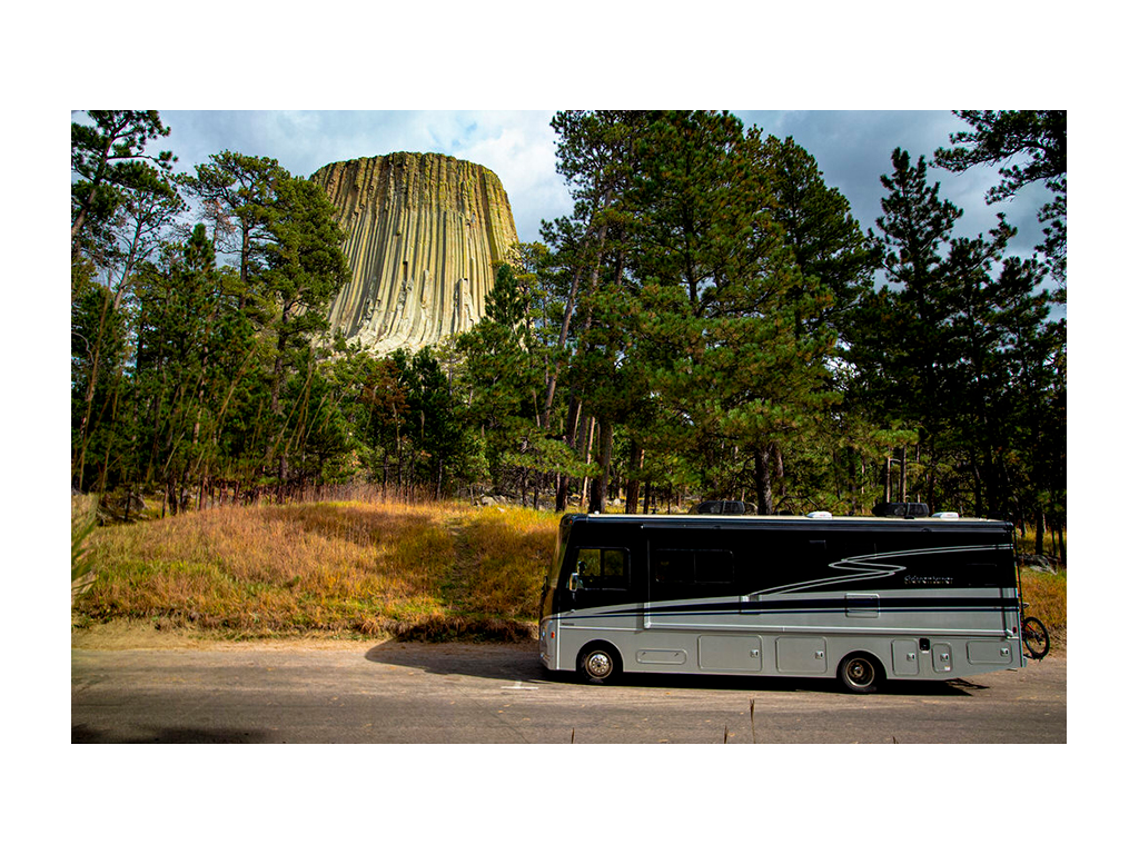 Adventurer next to Devils Tower National Monument