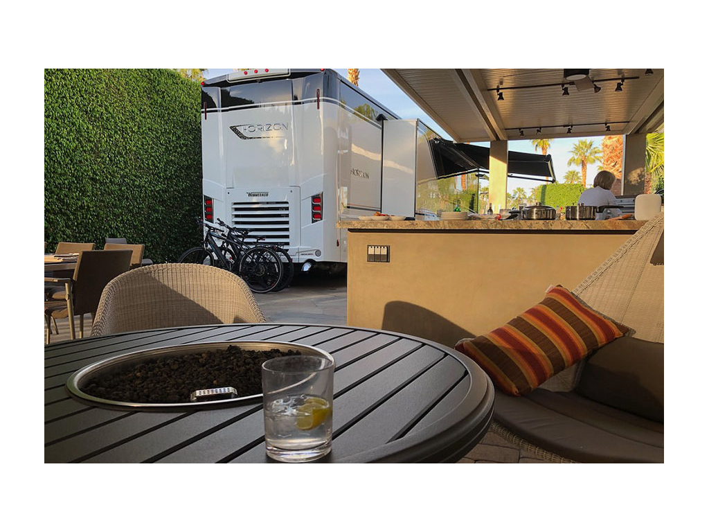 Horizon parked near outdoor kitchen