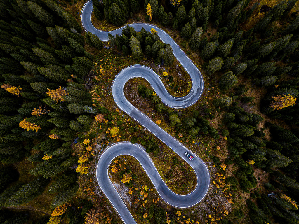 Winnebago Revel navigating switchbacks on the mountainside