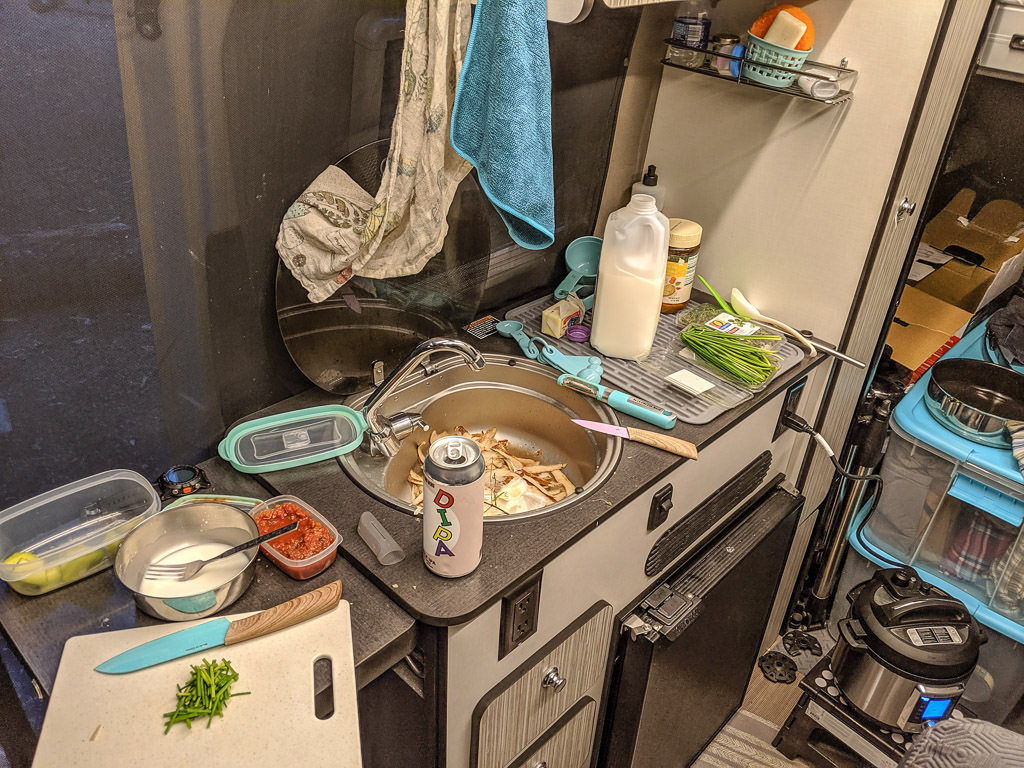 Kitchen counter as a meal is being prepared
