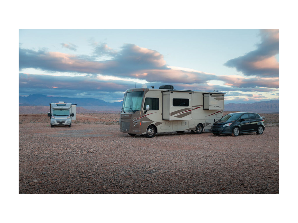 Winnebago Trend and Vista parked in the desert