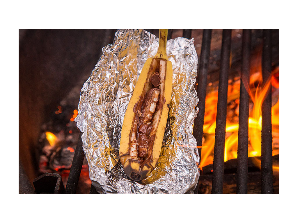 Banana boat in tinfoil on campfire