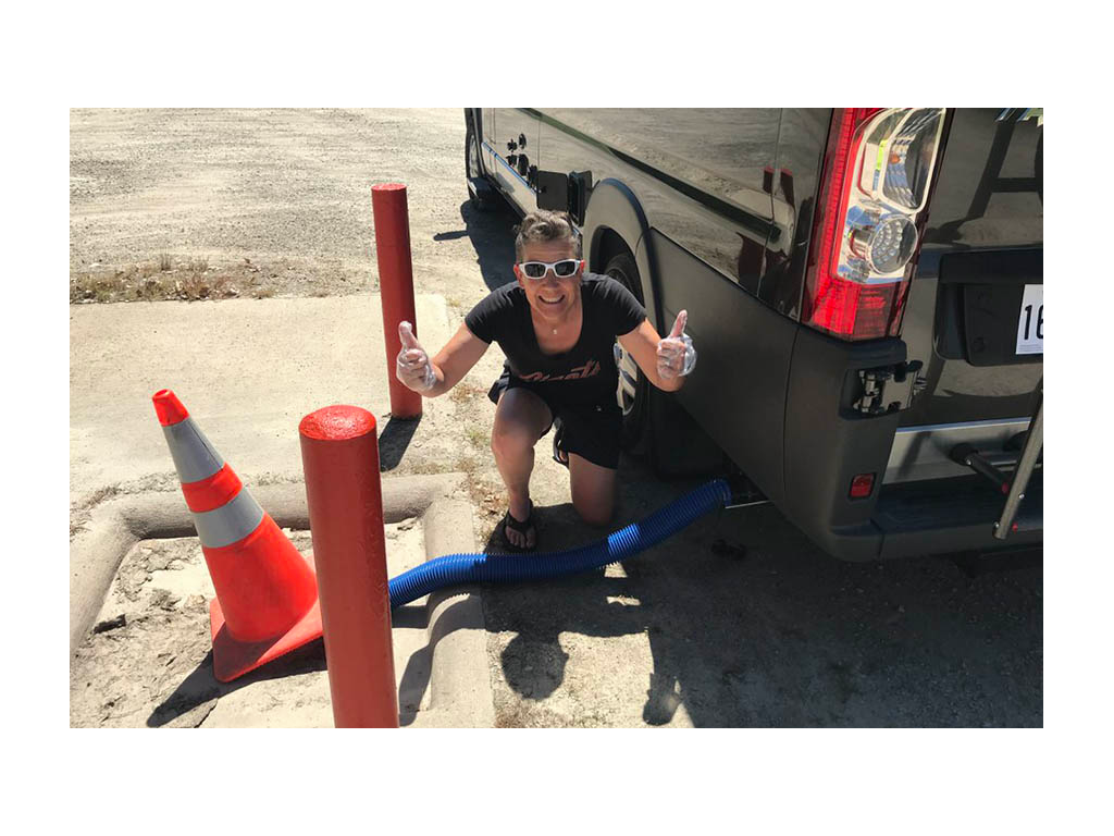 Noel giving two thumbs up after dumping RV for first time