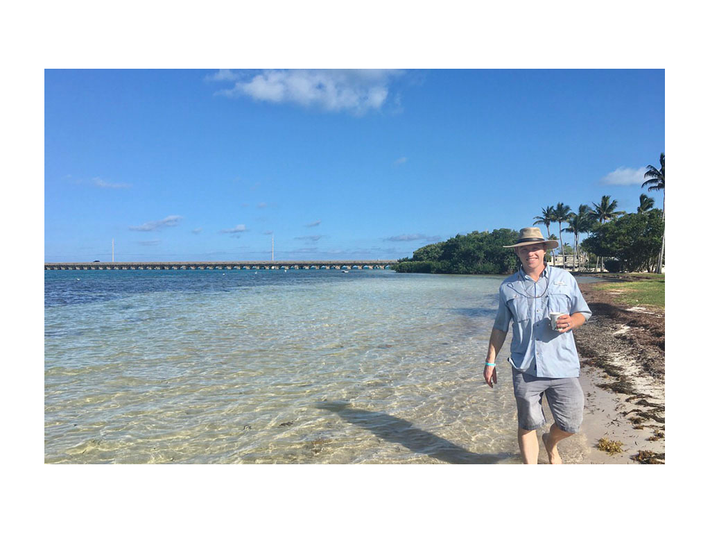 Heath walking on beach in Florida Keys at the Sunshine RV Resort