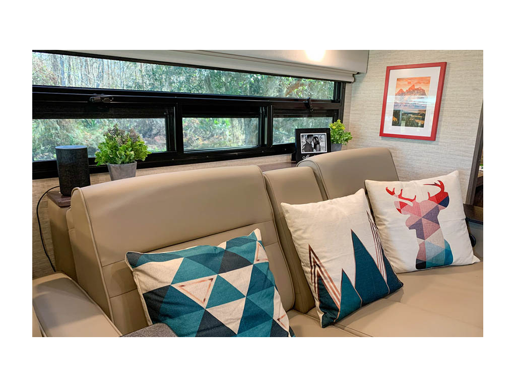 Colorful pillows on RV sofa