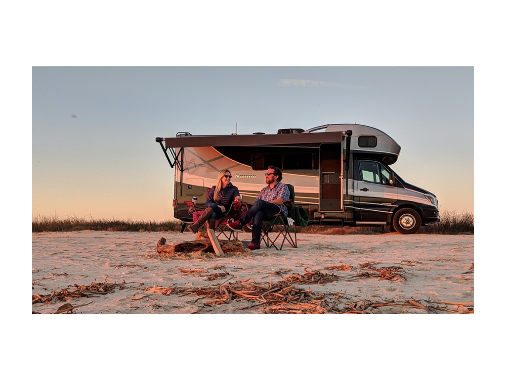 Newstates sitting in front of RV watching the sunset