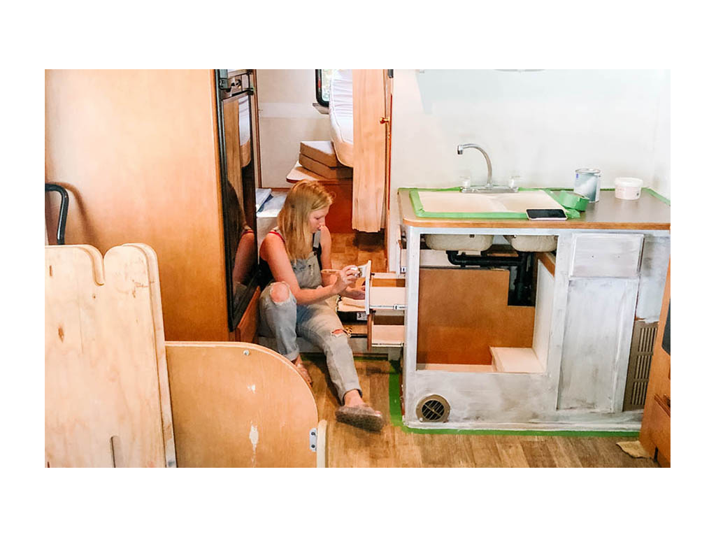 Tera painting interior of Minnie Winnie