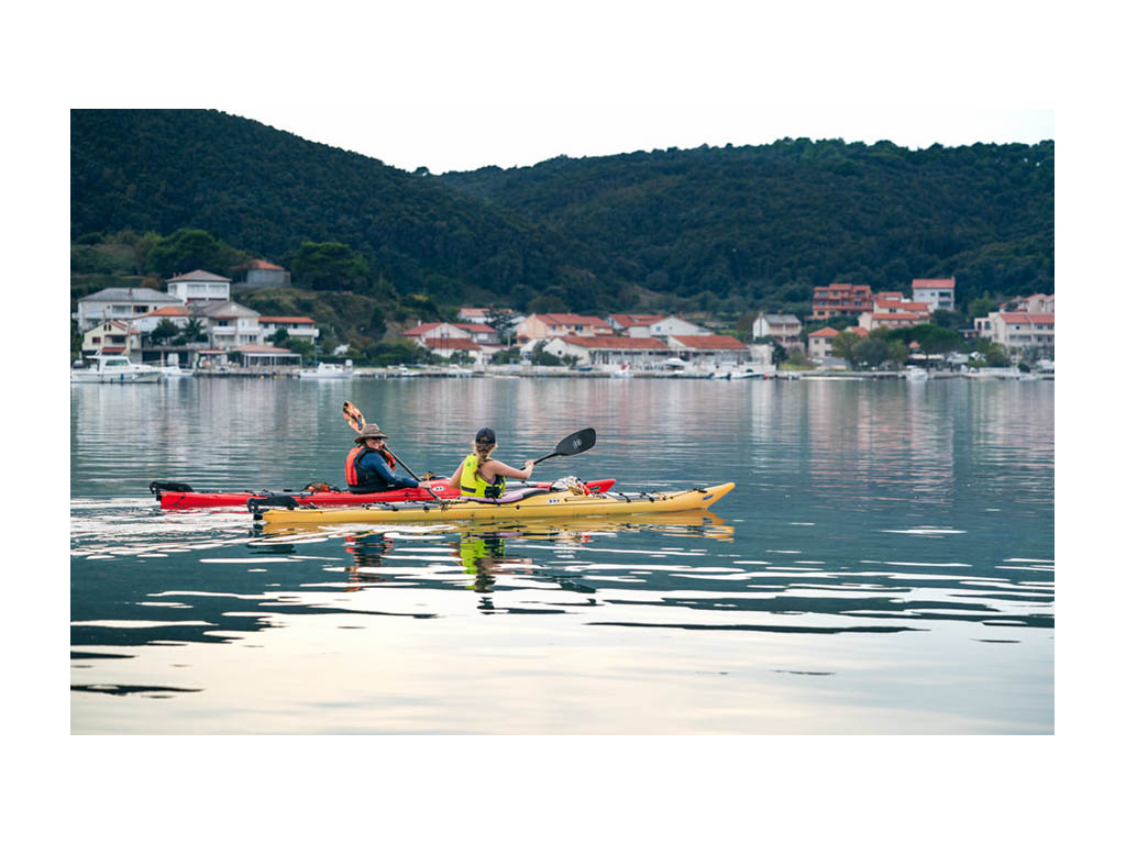Abby and Kathy kayaking in Croatia
