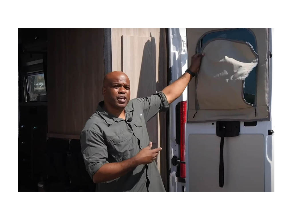 Marcus Stokes shows off the new window shades in Travato