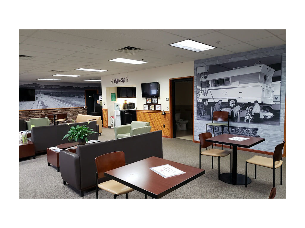 The waiting room inside the Winnebago Factory Service Center