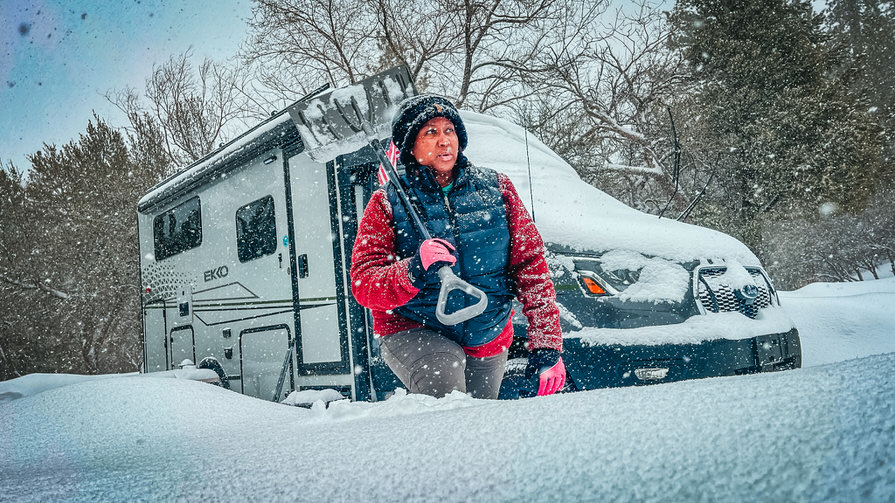 Winter RVing in a Winnebago EKKO - Solo Camping in Snow