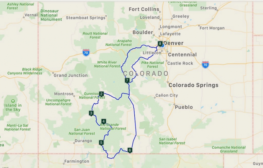Road Trip Planner app showing driving route and stops