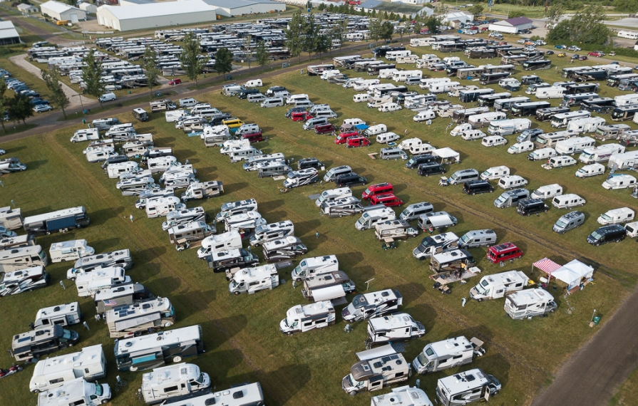 Aerial view of Winnebago Rally Grounds in Forest City, Iowa