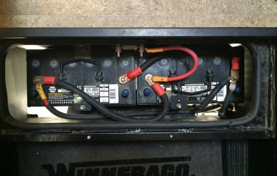 Detail view of group 31 batteries in battery compartment