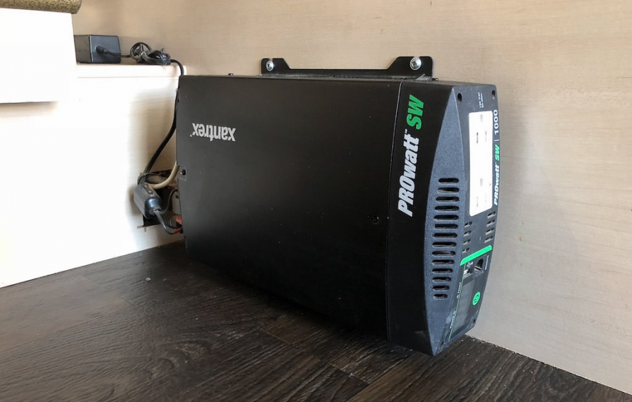 Detail view of the compact Xantrex inverter