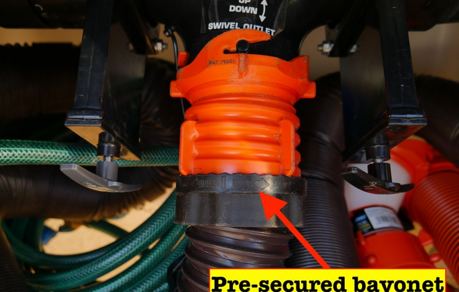 Pre-secured bayonet on sewer connector.