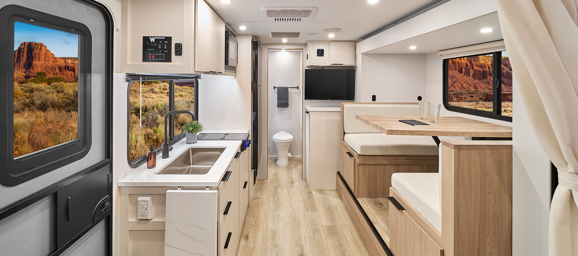 2026 Winnebago Micro Minnie 2108DS — Front to back interior view of Winnebago Micro Minnie 2108DS