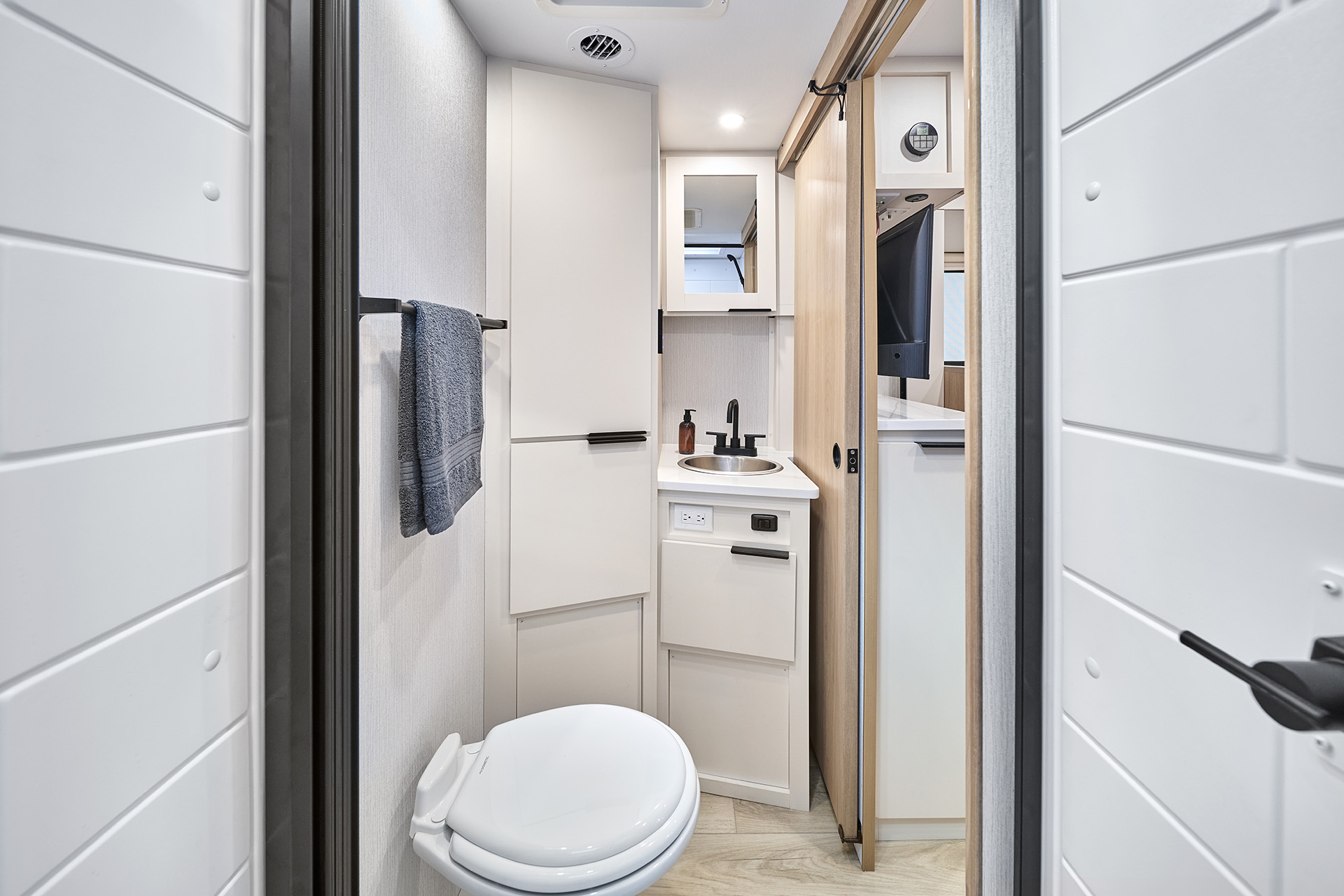 2026 Winnebago Micro Minnie 2108FBS — Close up of the bath vanity inside a Winnebago Micro Minnie 2108FBS