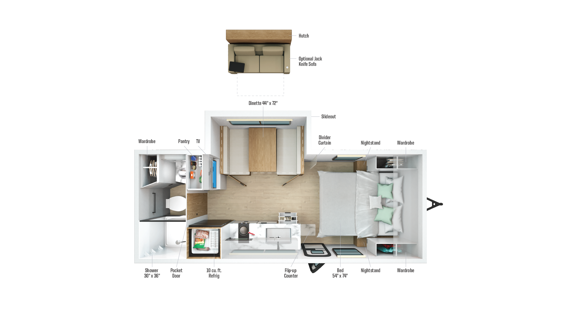 2026 Winnebago Micro Minnie 2108FBS floor plan diagram