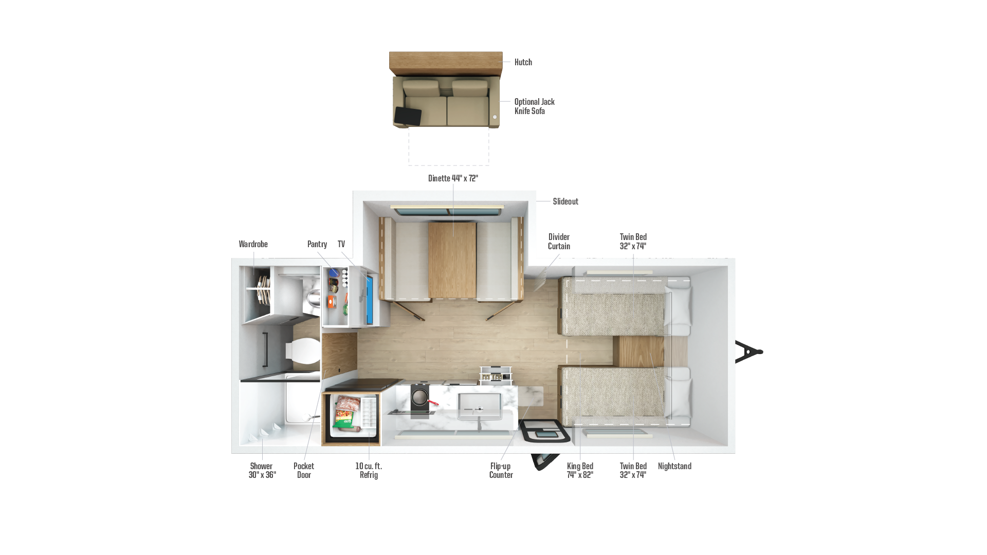 2026 Winnebago Micro Minnie 2108TB floor plan diagram