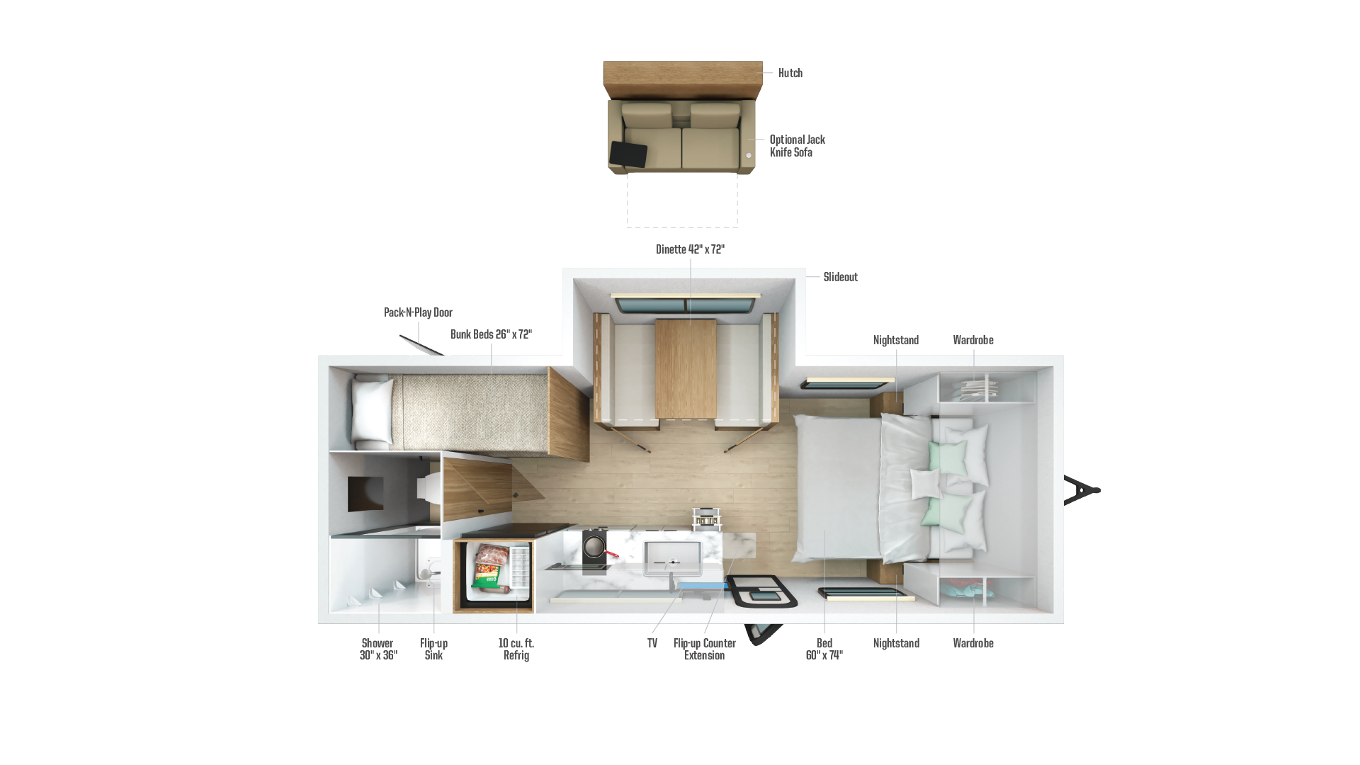 2026 Winnebago Micro Minnie 2200FBH floor plan diagram