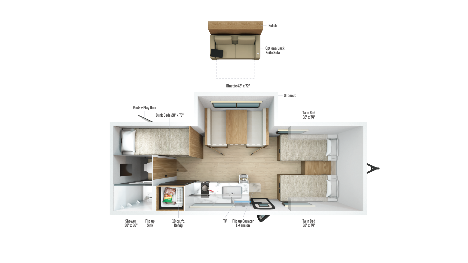 2026 Winnebago Micro Minnie 2200TBH floor plan diagram