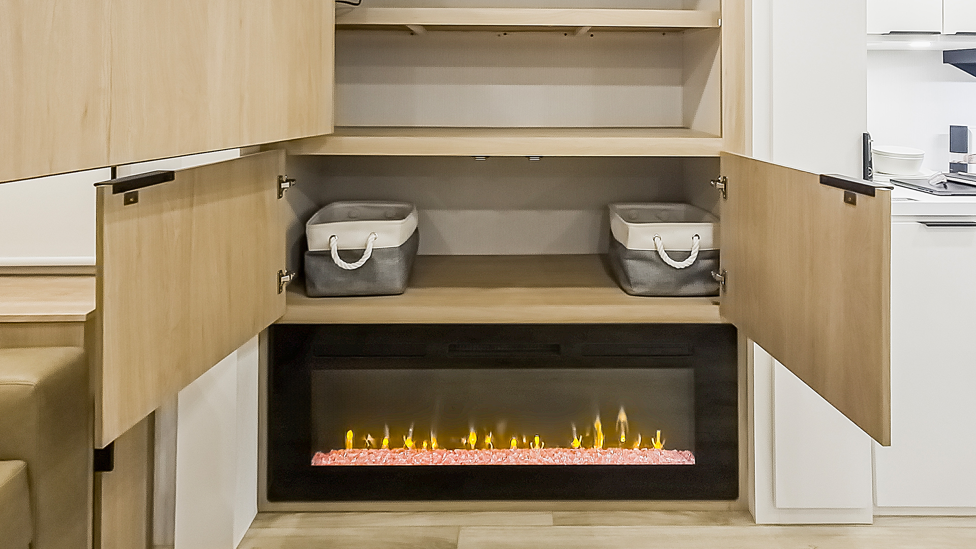 2026 Winnebago Thrive 29RLO — Hidden TV Storage with Storage Above Fireplace in Thrive 29RLO