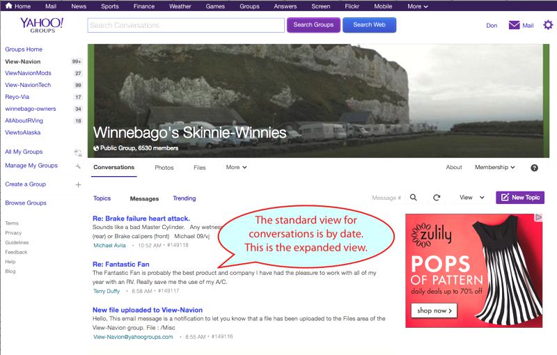 Standard view screenshot of Winnebago's Skinnie-Winnies group page