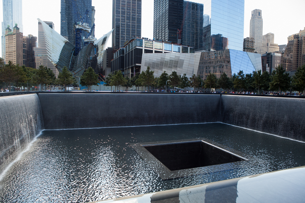 Fountain at 9/11 memorial in New York City.