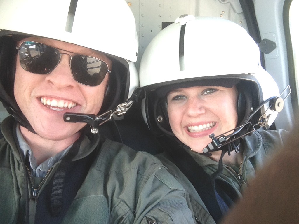 Heath and Alyssa in helicopter.