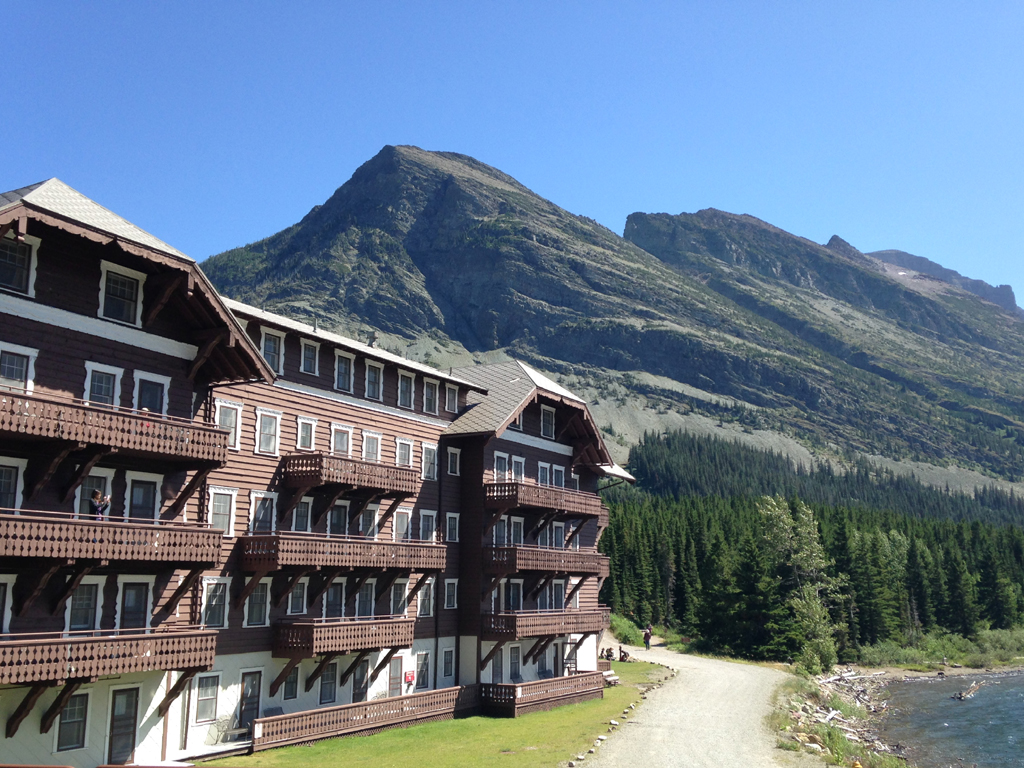 Exterior of Many Glacier Hotel.