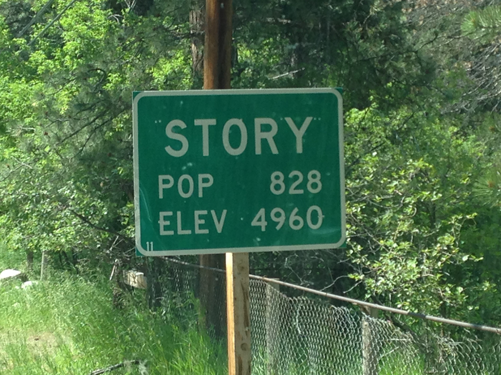 Sign for "Story Pop 828 Elev 4960."