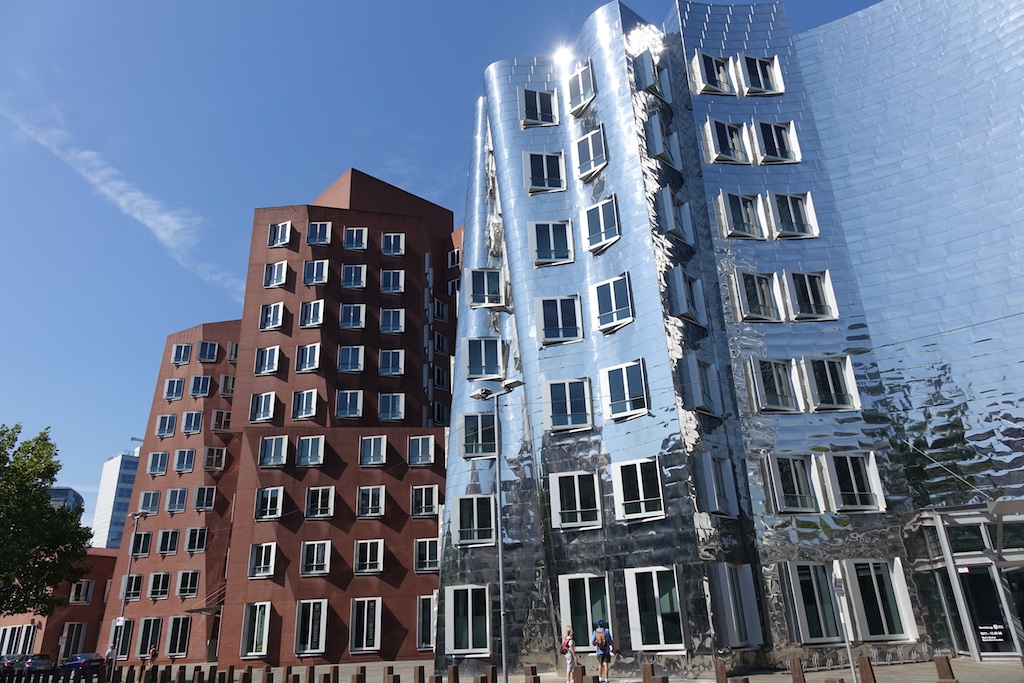 Unique architecture of two apartment buildings.