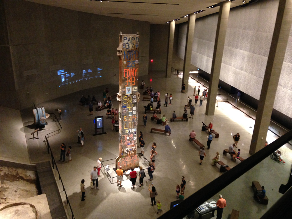 People gathered in the National September 11 Memorial and Museum.