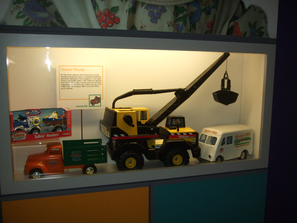 Display of Tonka trucks at the National Toy Hall of Fame.