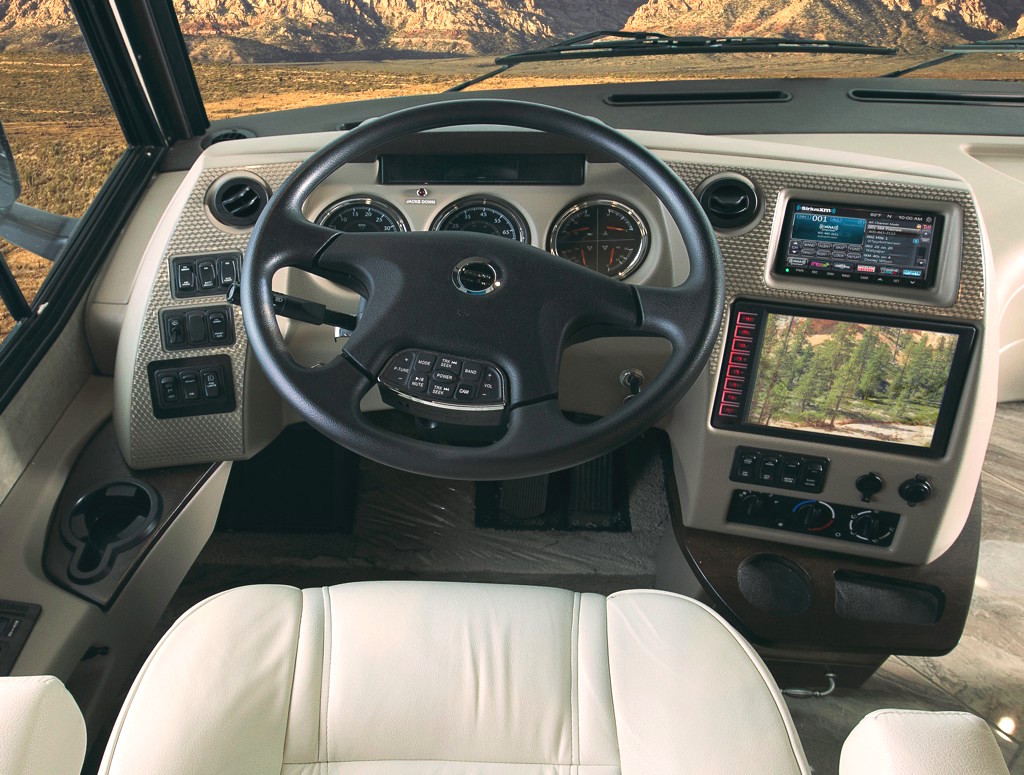 Steering wheel and dash of Winnebago Journey/Meridian.