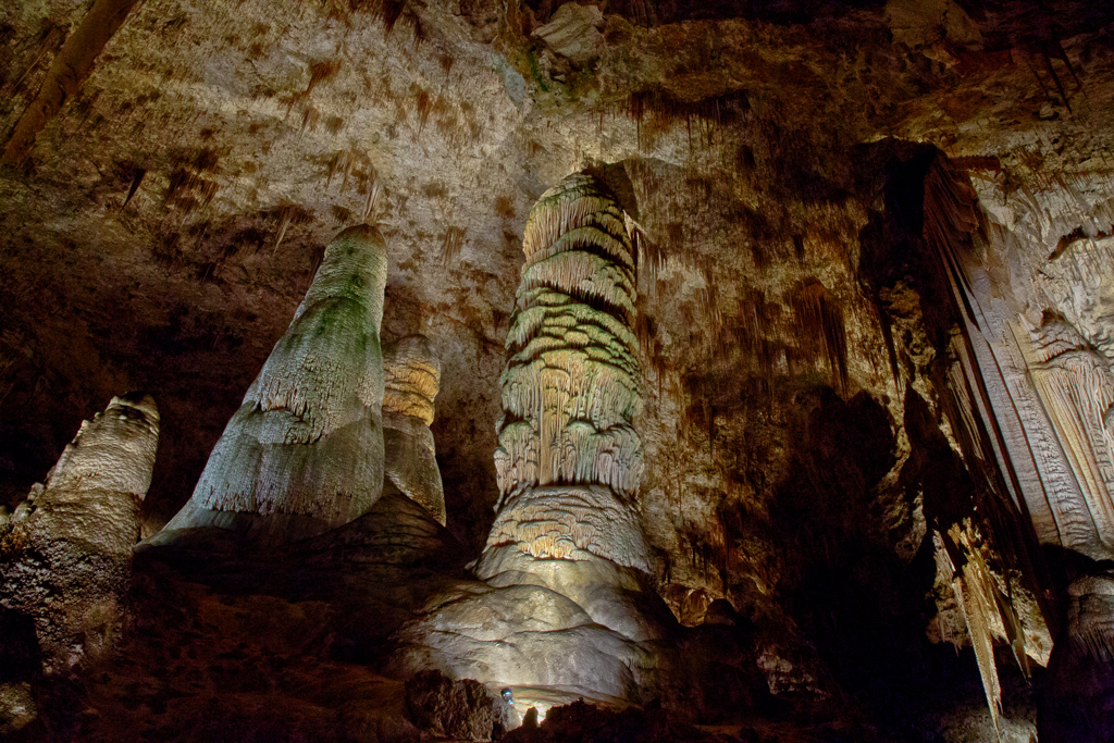 Columns stretching from the floor of the cavern to the ceiling.
