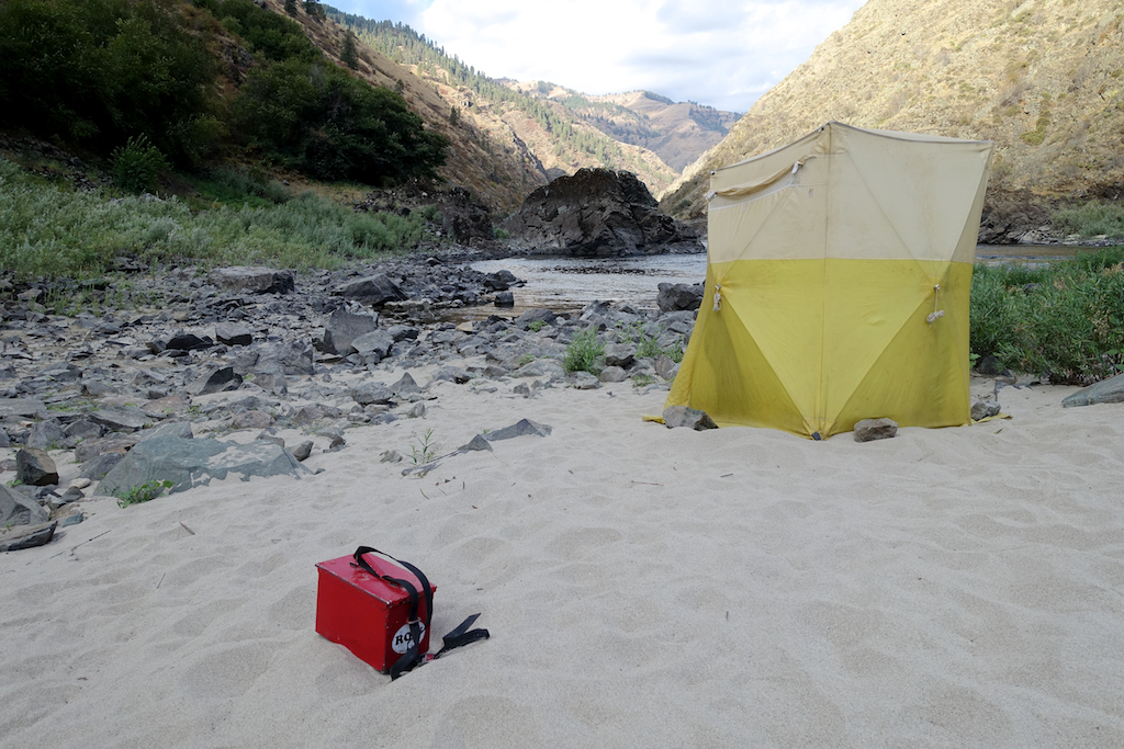 Tent set-up on the beach along the river.