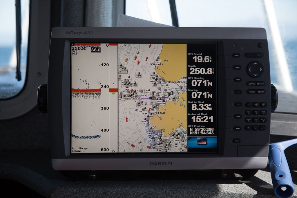 Depth finder with thousands of fishing points marked.