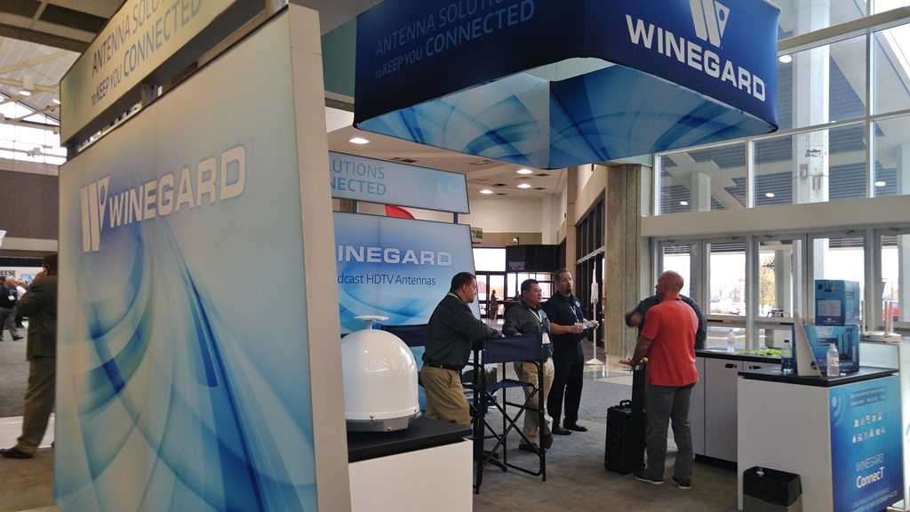 Winegard display booth at RVIA trade show in Louisville, Kentucky