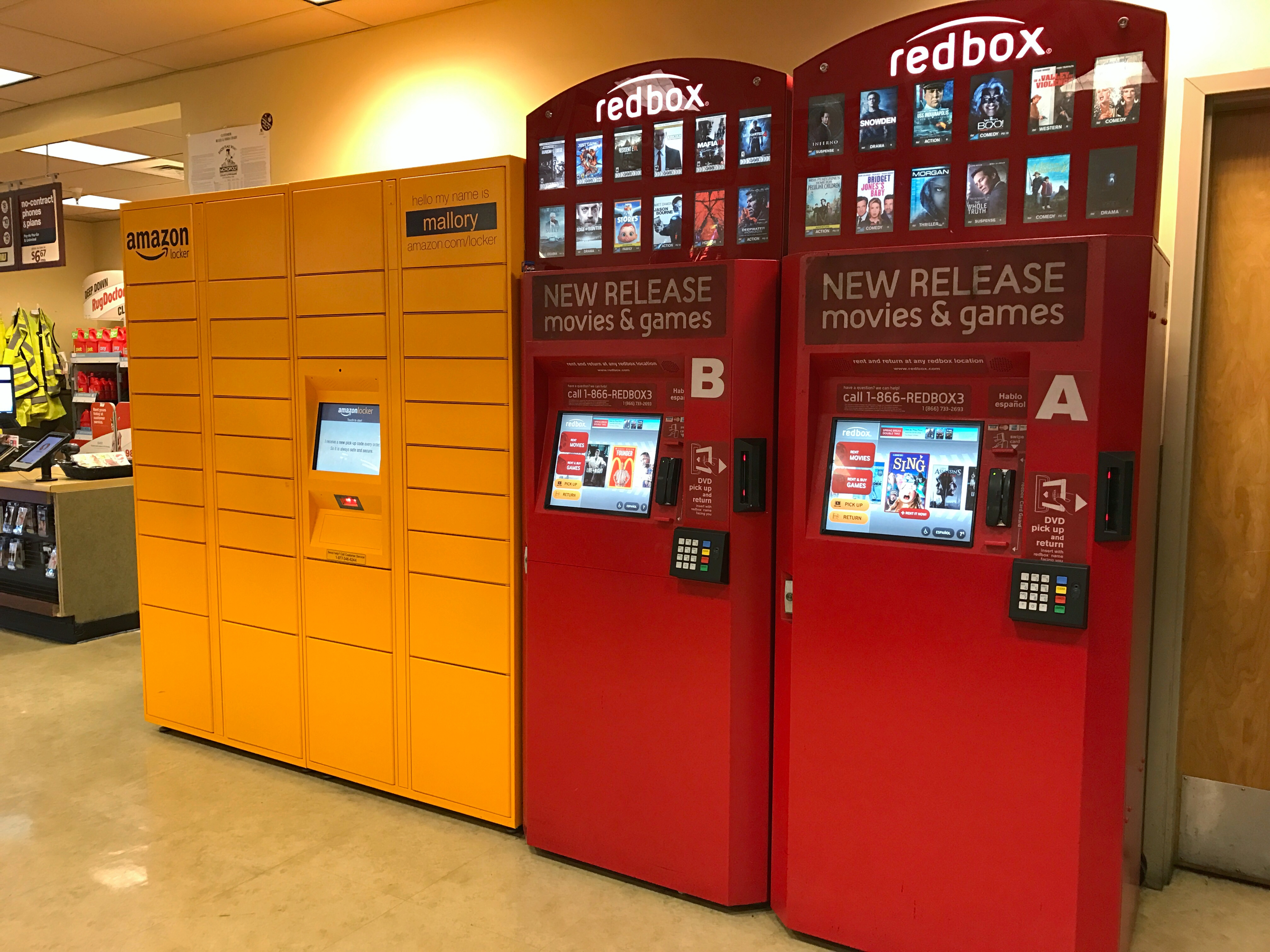 Detail view of Amazon lockers pick-up point for delivered packages