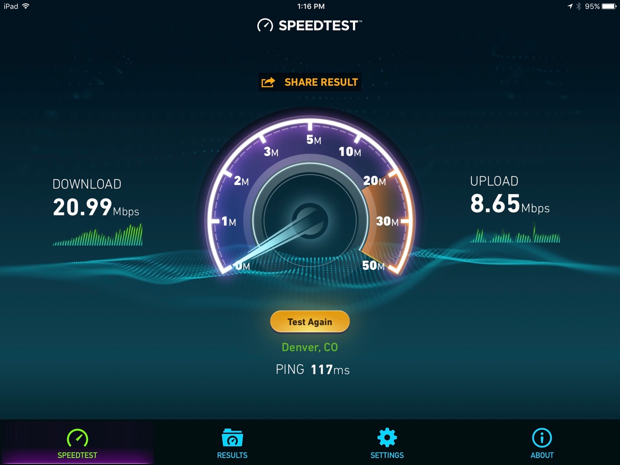 Detail view of screenshot of ConnecT speedtest