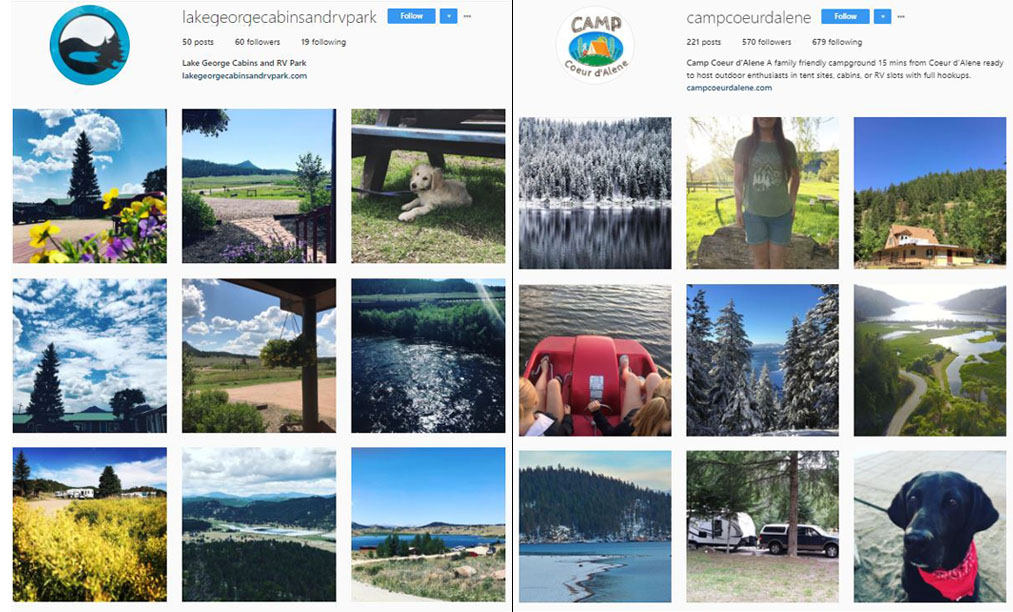 Instagram feeds for two campgrounds.