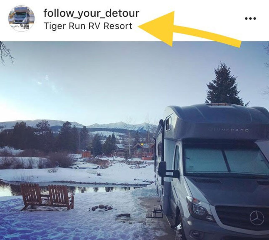 Instagram post with campground tagged in location.
