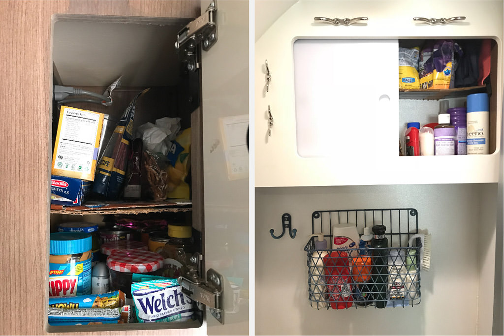 Using storage risers in the pantries to double storage space
