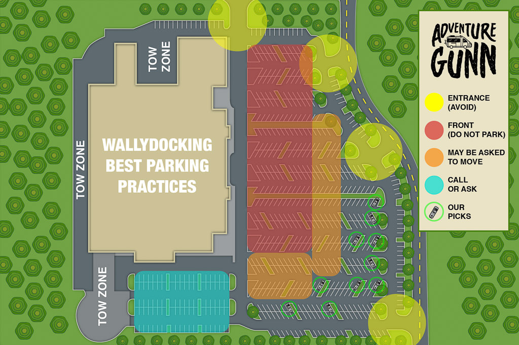 Wallydocking parking practice map with suggested best spots
